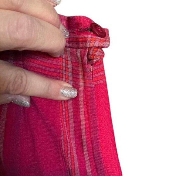 Vintage Red & Pink Plaid Pleated Midi Skirt - Picture 7 of 9